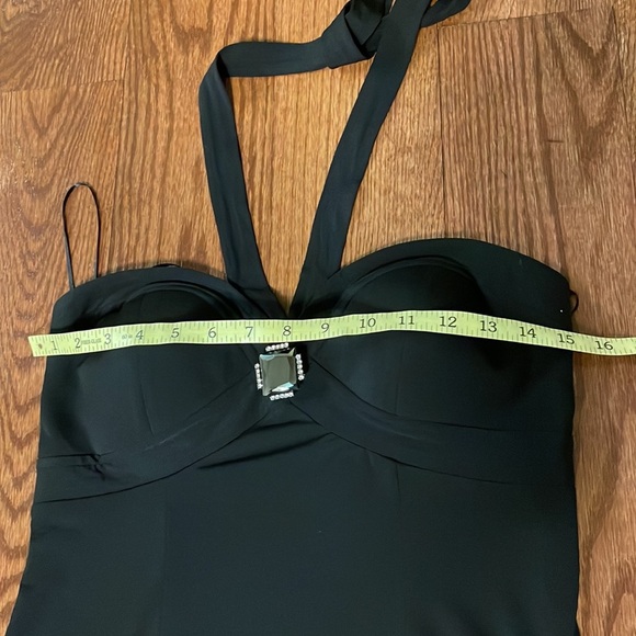 Guess jean cocktail black halter back tie dress, bustier with mirror pin sz L jr - Picture 11 of 14